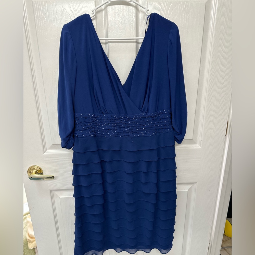 Blue Cocktail Dress V Neck Scalloped Detail Plus Size 14W